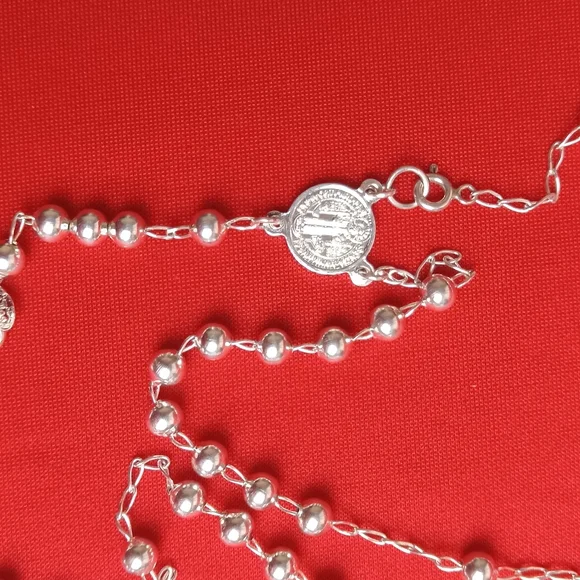 925 sterling SILVER men and women/Catholic ROSARIO necklace - Picture 5 of 16